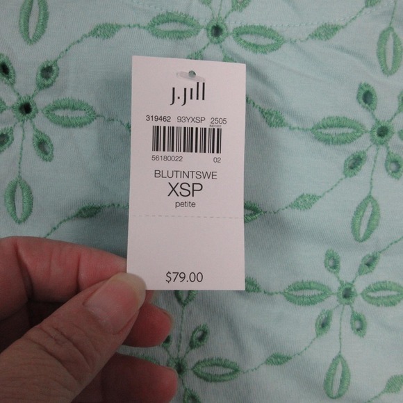J.Jill Shirt Womens XS Petite Green Embroidered Floral Eyelet Cotton Top NWT - Picture 8 of 15